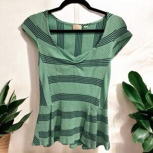 Anthropologie Green Striped Top